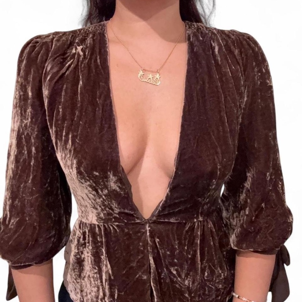 Rebecca Taylor Plunging V-Neck Crushed Velvet Blouse